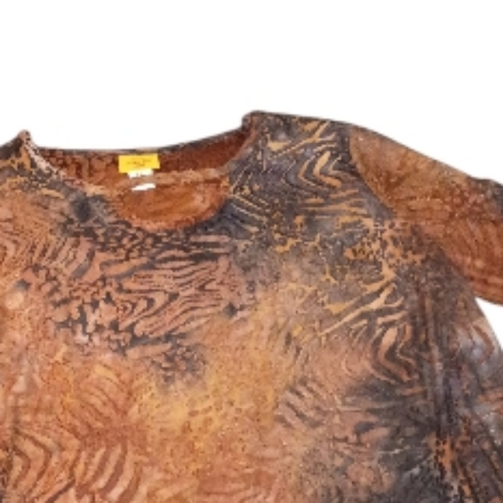 🦋Ruby Rd. Brown and Blue Patterned Blouse - Picture 2 of 5